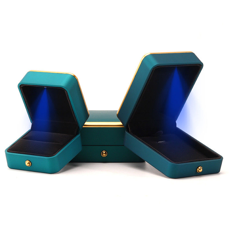 Light Green LED Plastic Velvet Jewelry Box for Custom in Square Luxury Elegant Style