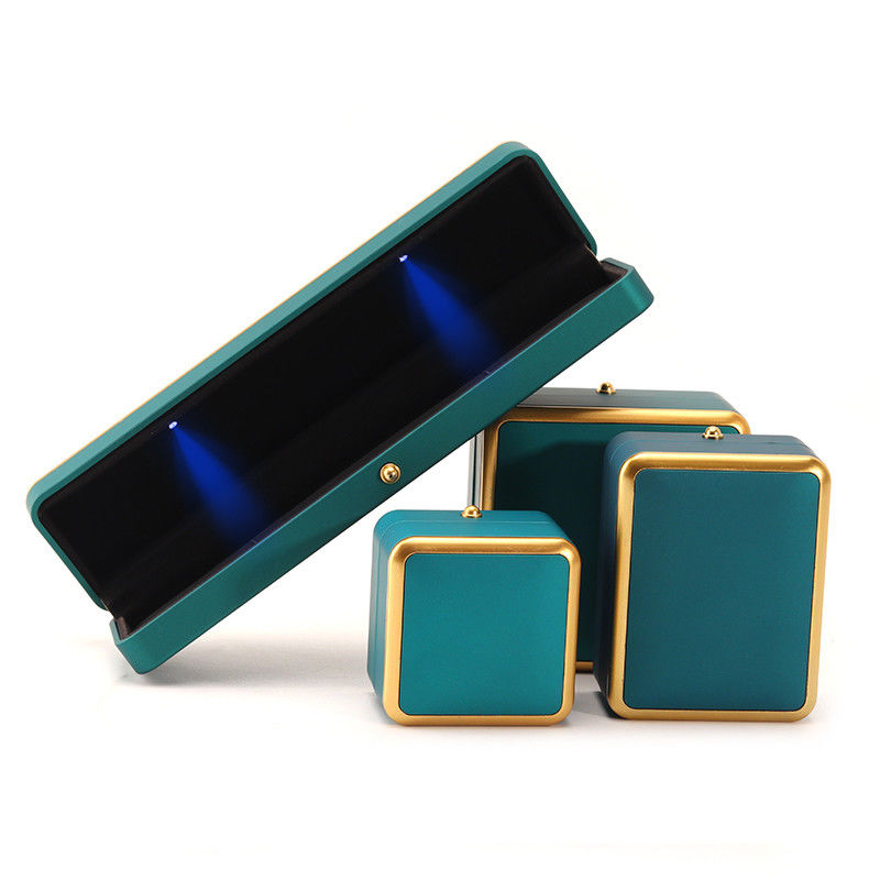 Light Green LED Plastic Velvet Jewelry Box for Custom in Square Luxury Elegant Style