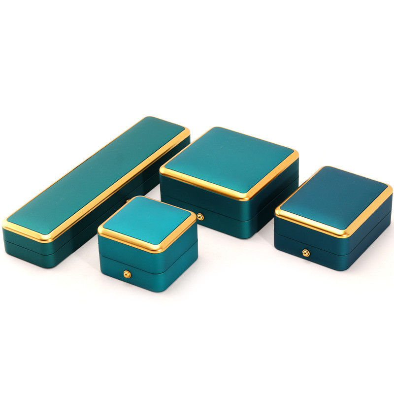 Light Green LED Plastic Velvet Jewelry Box for Custom in Square Luxury Elegant Style