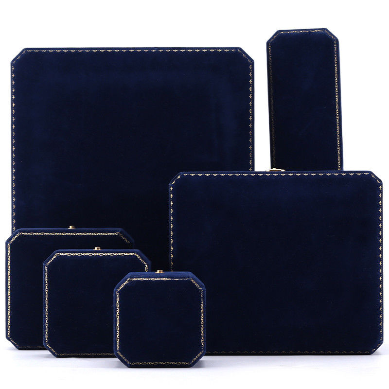 Handmade Rectangle Dark Blue Velvet Jewelry Box for Custom Luxury Bracelet Ring Set