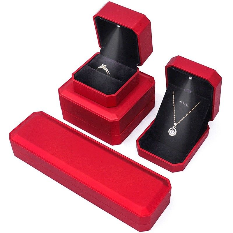 Luxury Jewelry Display Box with LED Light and Custom Logo Red Paint Finish 10*10*5cm