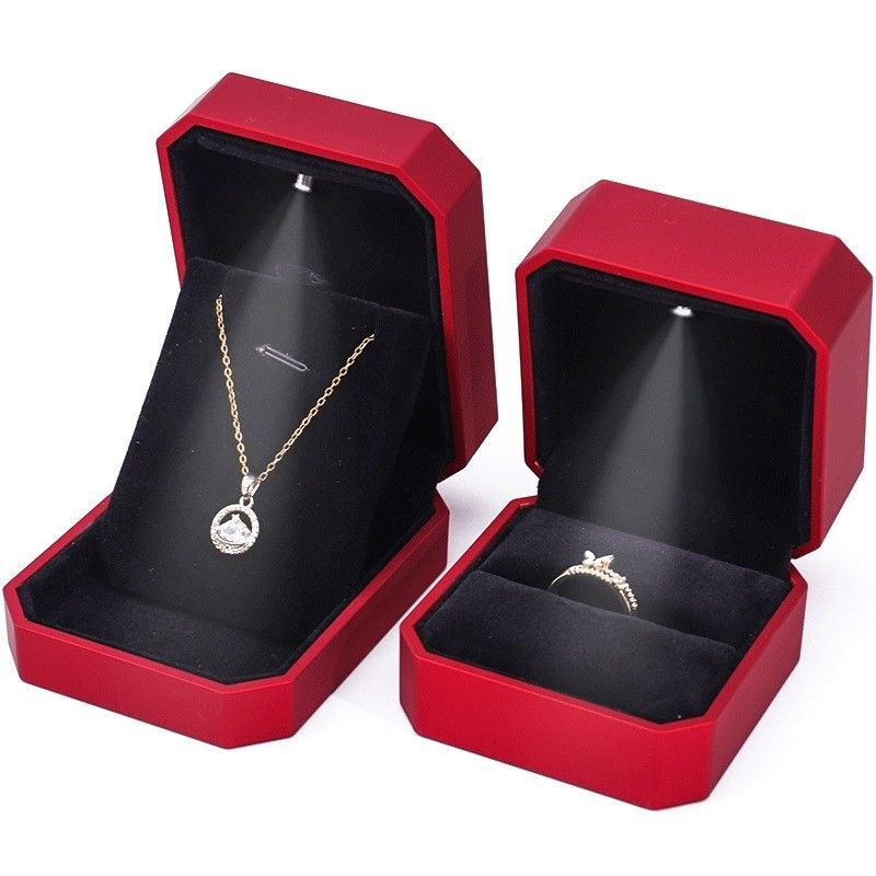 Luxury Jewelry Display Box with LED Light and Custom Logo Red Paint Finish 10*10*5cm
