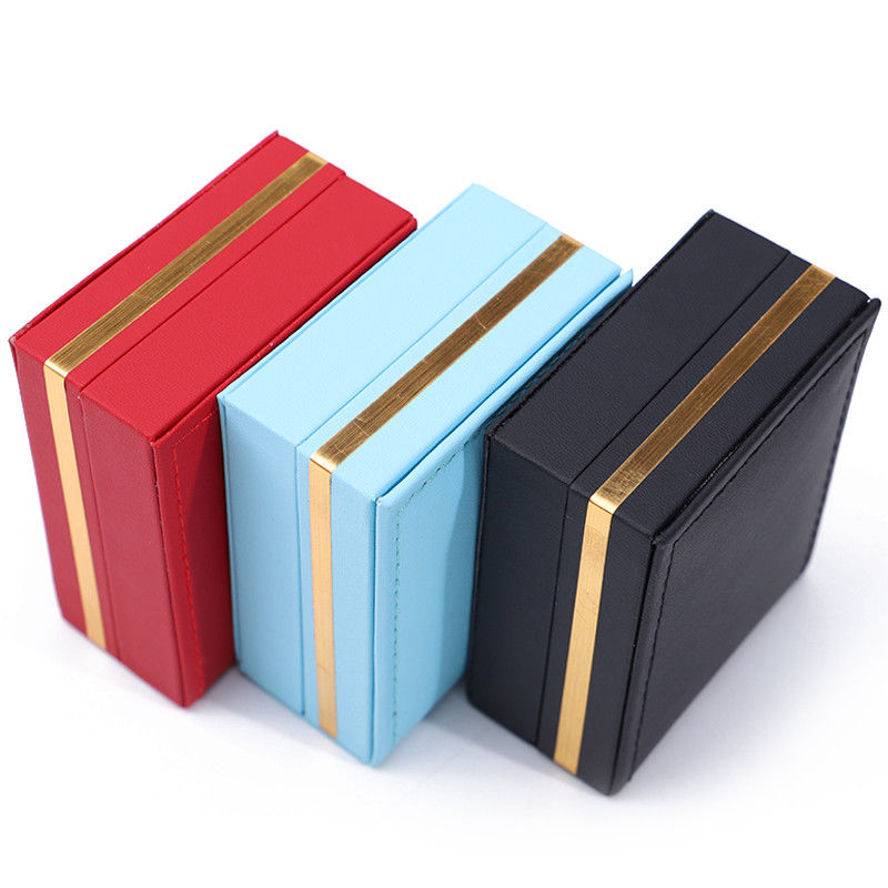 Custom PU Leather LED Jewelry Box Gold Trim Jewelry Holder Case For Earrings Rings