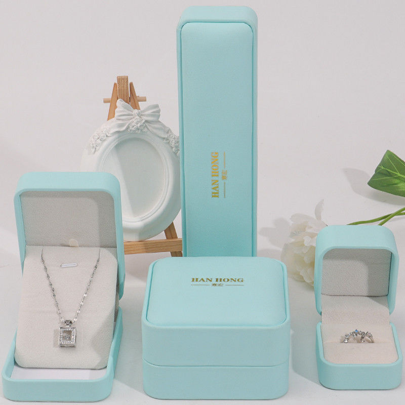 Cyan Plain Soft Touch Faux Leather Jewelry Packaging Box Case Luxury Organizer
