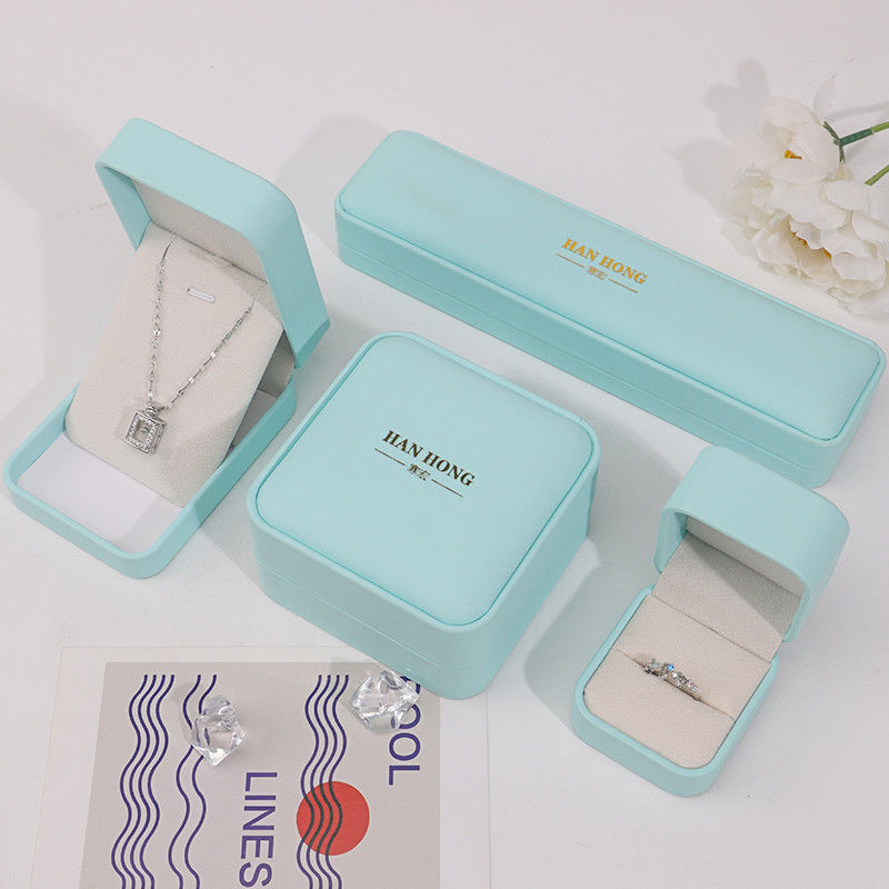 Cyan Plain Soft Touch Faux Leather Jewelry Packaging Box Case Luxury Organizer
