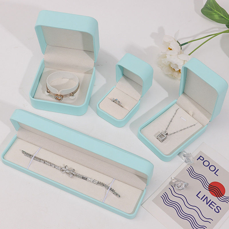 Cyan Plain Soft Touch Faux Leather Jewelry Packaging Box Case Luxury Organizer