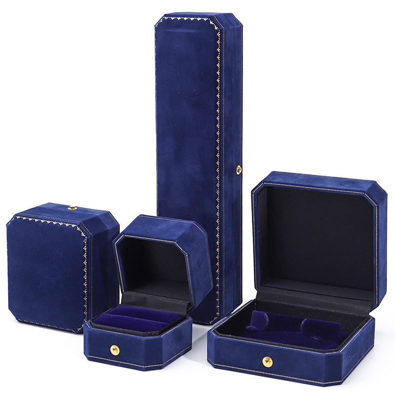 Han Hong Customized Size Blue Velvet Jewelry Box with Logo and Jewelry Package