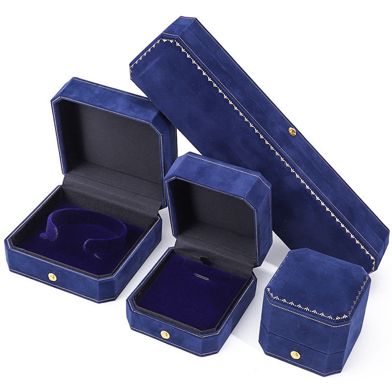 Han Hong Customized Size Blue Velvet Jewelry Box with Logo and Jewelry Package