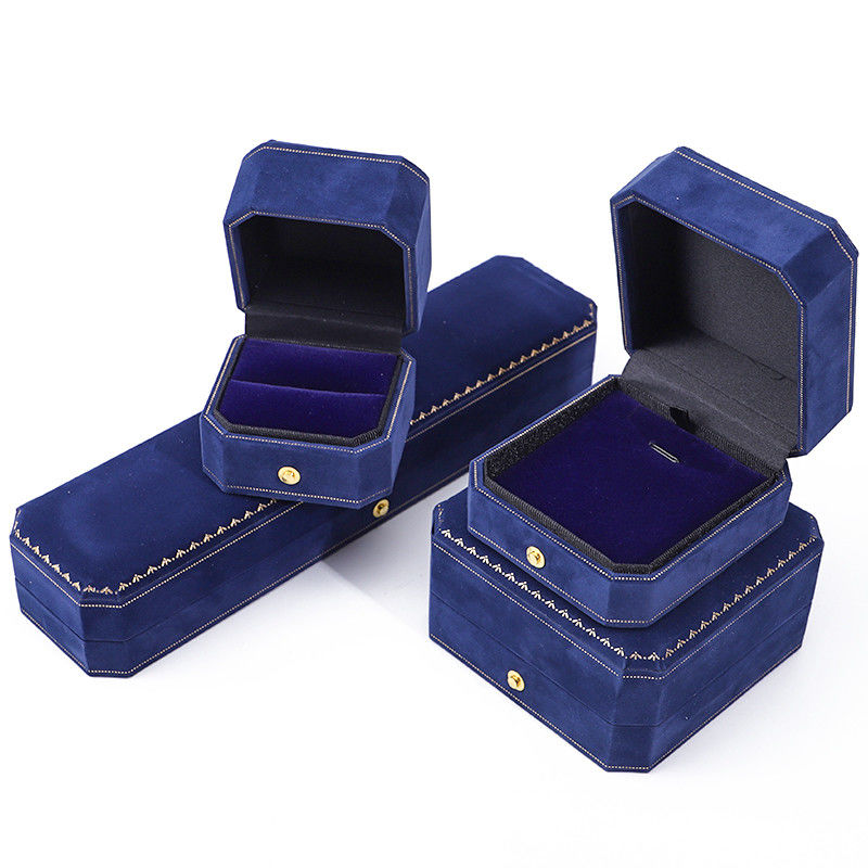 Han Hong Customized Size Blue Velvet Jewelry Box with Logo and Jewelry Package