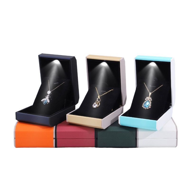 Black LED Jewelry Box with Custom Logo Plastic Material and Custom Velvet Interior