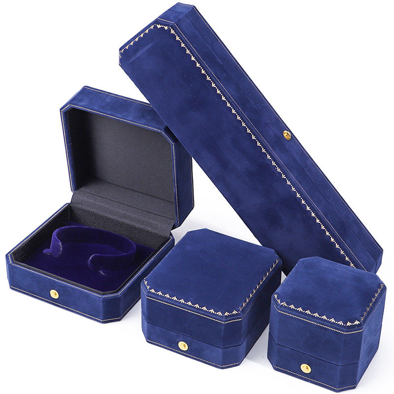 Han Hong Customized Size Blue Velvet Jewelry Box with Logo and Jewelry Package