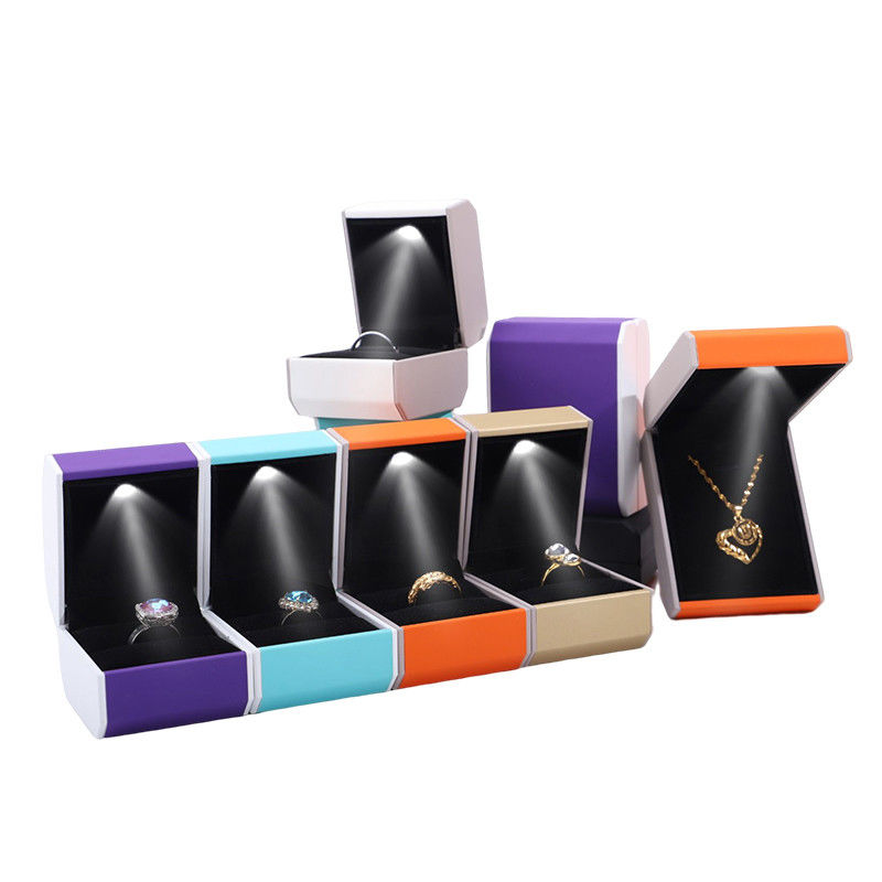 Black LED Jewelry Box with Custom Logo Plastic Material and Custom Velvet Interior