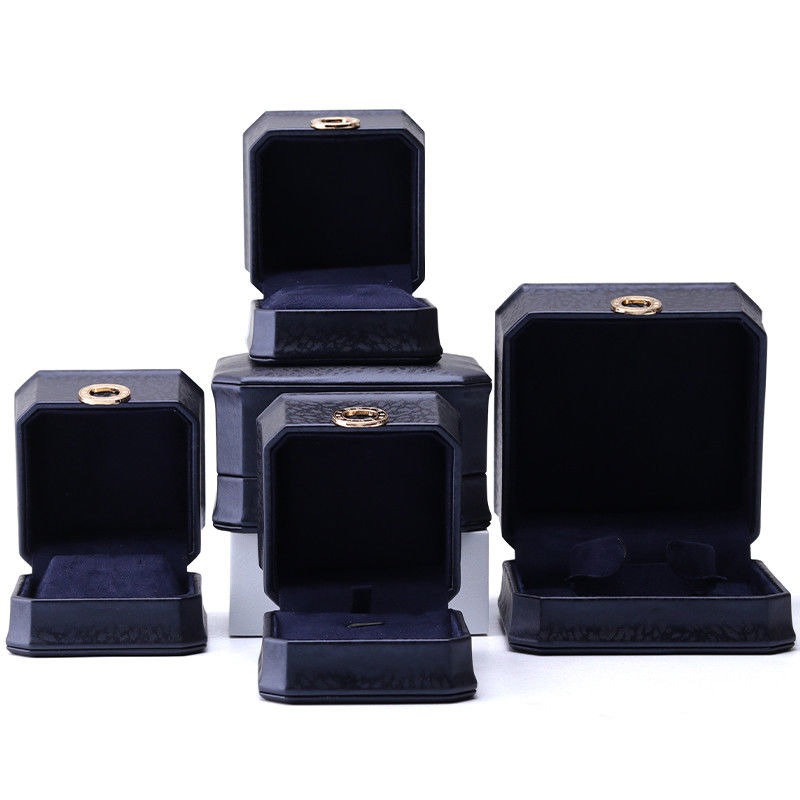 11*11*6cm Leather Jewelry Box Hanhong Square Necklace Ring Box with Metal Blue Luxury