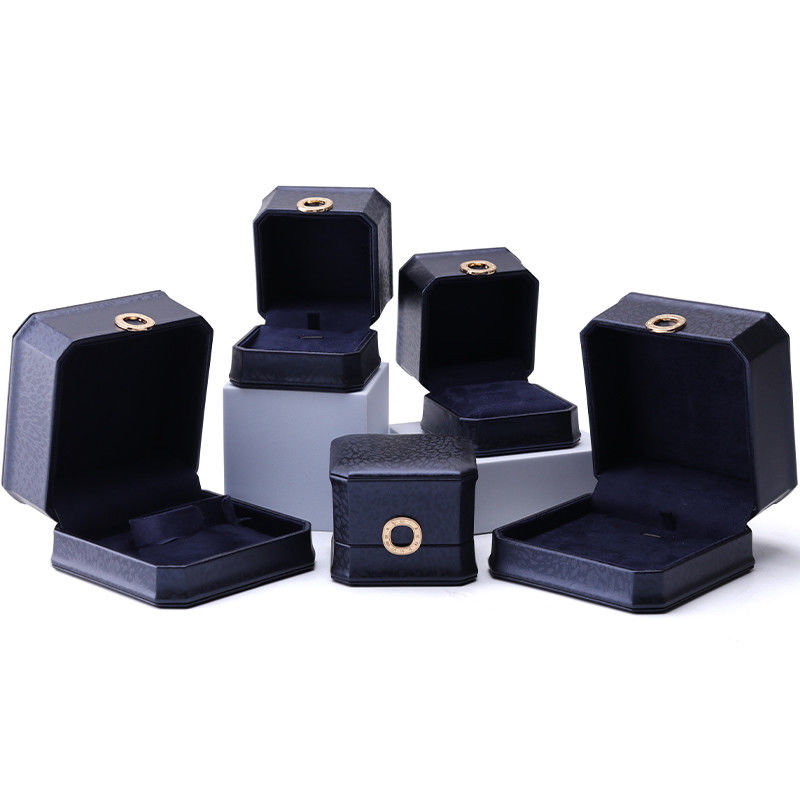 11*11*6cm Leather Jewelry Box Hanhong Square Necklace Ring Box with Metal Blue Luxury