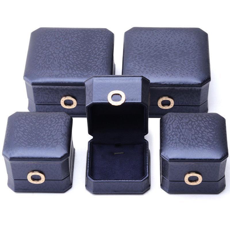 11*11*6cm Leather Jewelry Box Hanhong Square Necklace Ring Box with Metal Blue Luxury