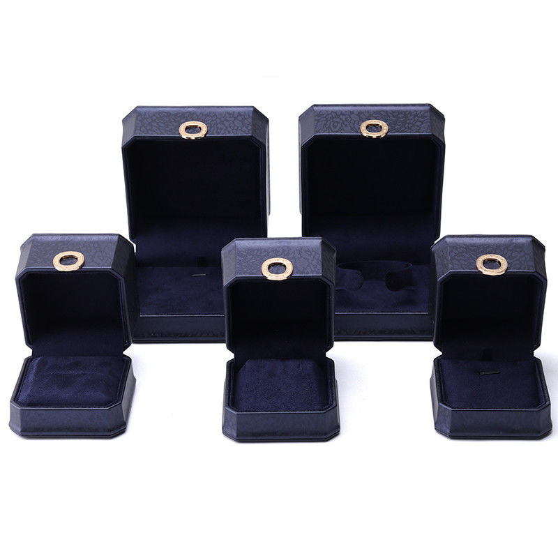 11*11*6cm Leather Jewelry Box Hanhong Square Necklace Ring Box with Metal Blue Luxury