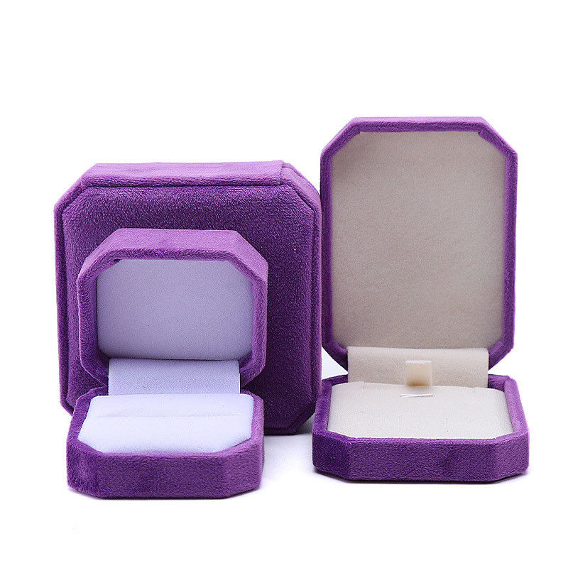 elegant handmade Purple Octagonal Velvet Jewelry Box for Necklace Earrings Bracelet Ring