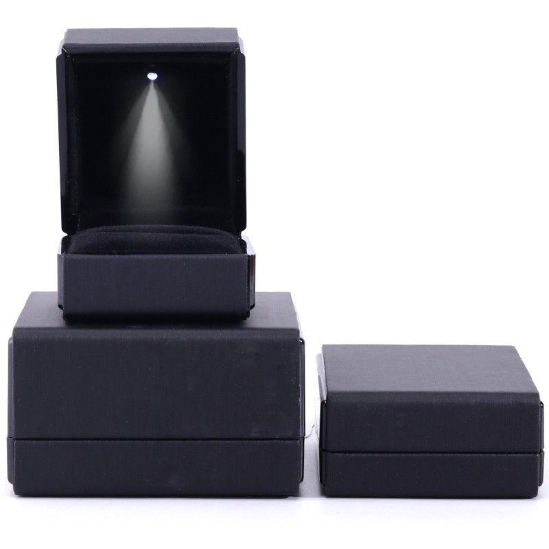 Black Handmade LED Light Jewelry Box for Hanhong Custom Logo Leather Packaging