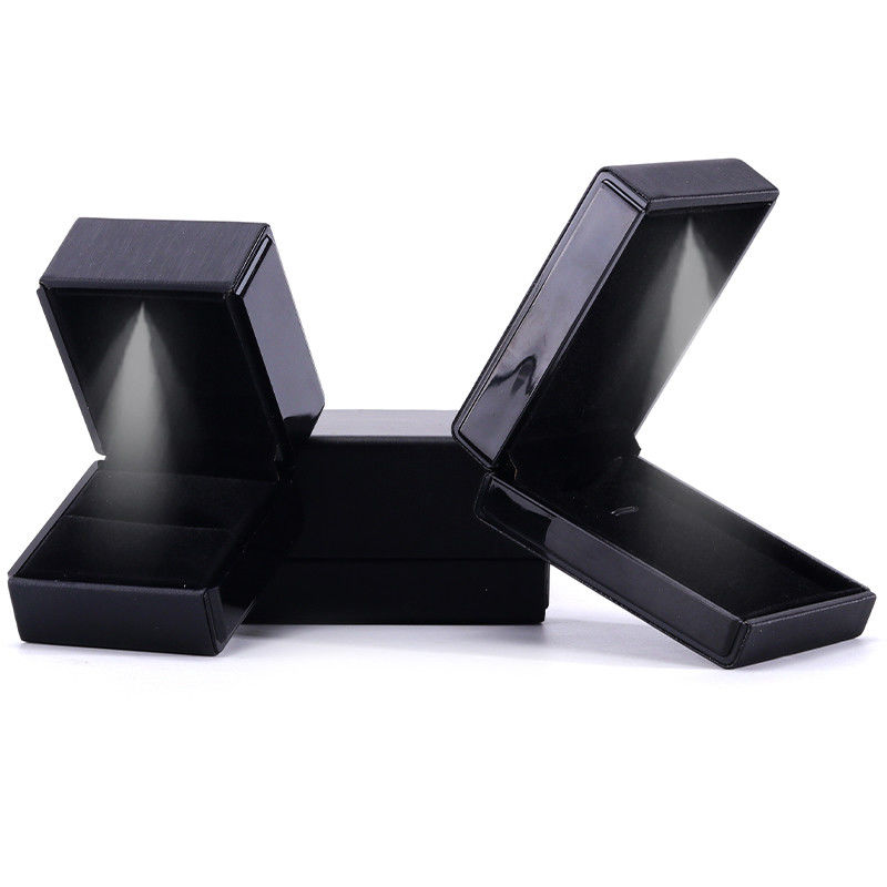 Black Handmade LED Light Jewelry Box for Hanhong Custom Logo Leather Packaging