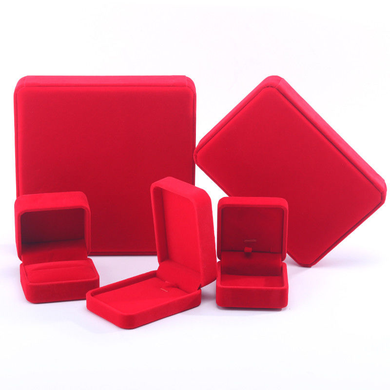 Luxury velvet Jewellery packaging box high end handmade red Jewelry Box for Necklace Bracelet Earrings Ring