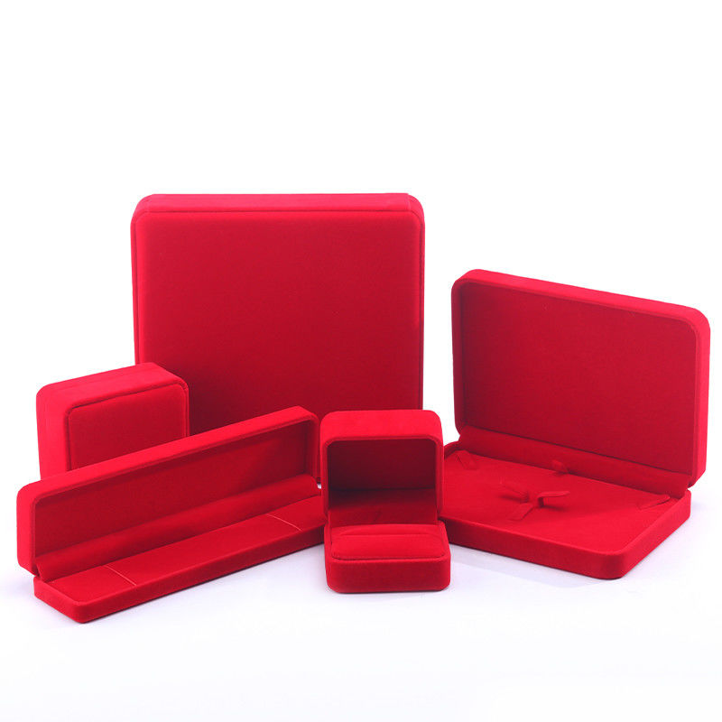 Luxury velvet Jewellery packaging box high end handmade red Jewelry Box for Necklace Bracelet Earrings Ring