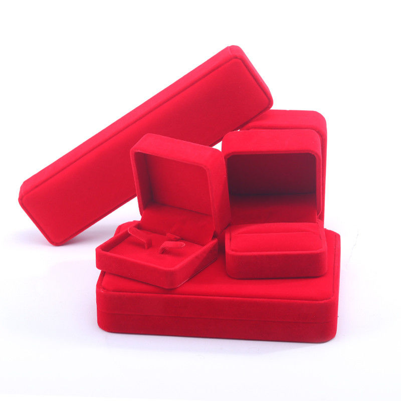 Luxury velvet Jewellery packaging box high end handmade red Jewelry Box for Necklace Bracelet Earrings Ring