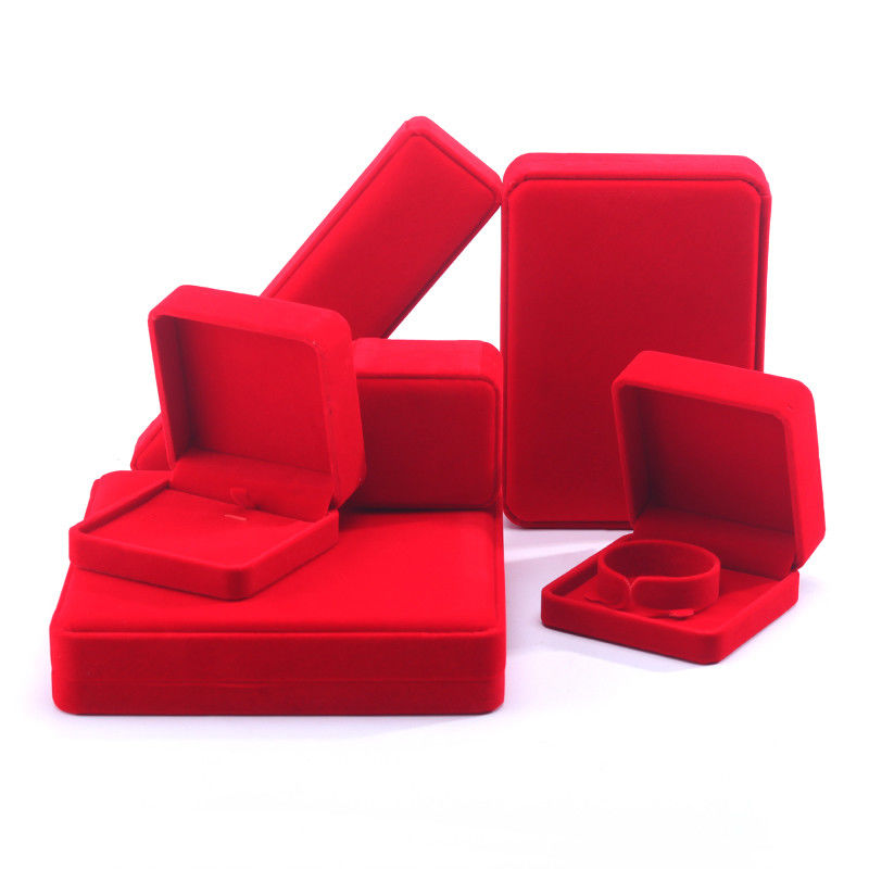Luxury velvet Jewellery packaging box high end handmade red Jewelry Box for Necklace Bracelet Earrings Ring