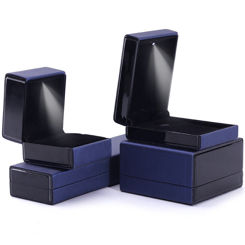 Customer's Logo LED Light Jewelry Box for Bracelet Necklace and Ring in Blue Leather