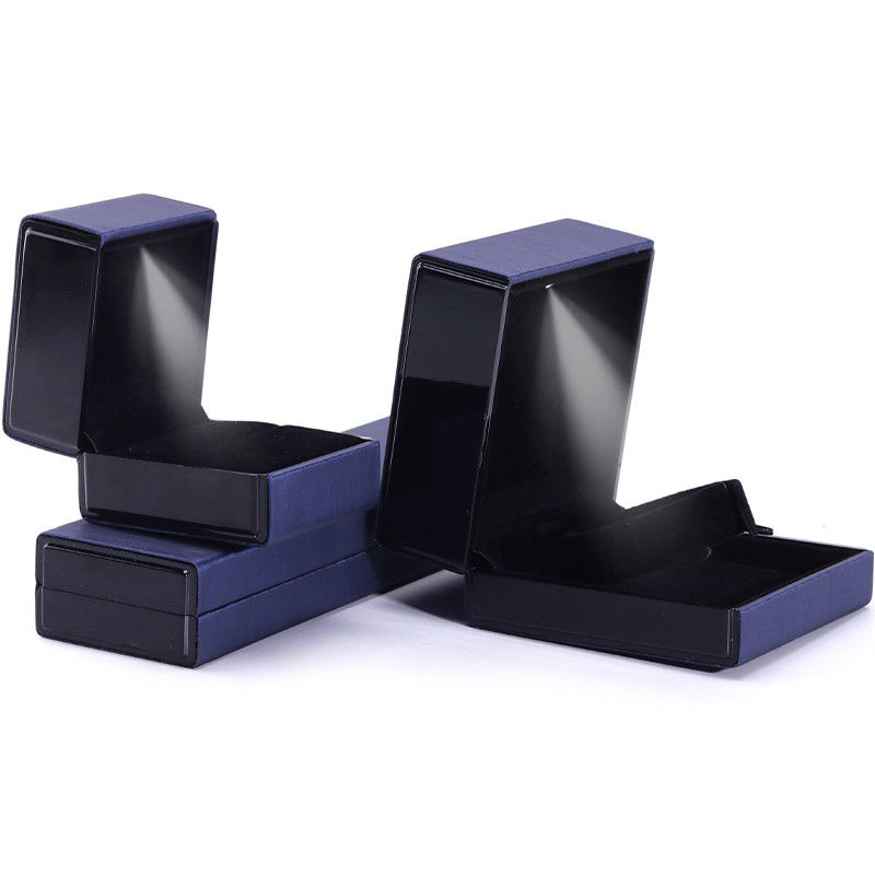 Customer's Logo LED Light Jewelry Box for Bracelet Necklace and Ring in Blue Leather