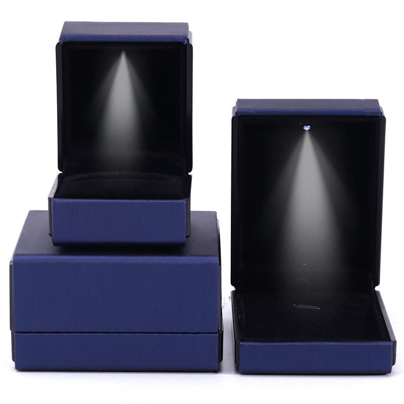 Customer's Logo LED Light Jewelry Box for Bracelet Necklace and Ring in Blue Leather