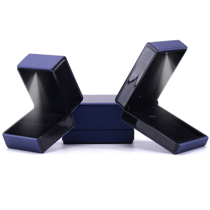 Customer's Logo LED Light Jewelry Box for Bracelet Necklace and Ring in Blue Leather