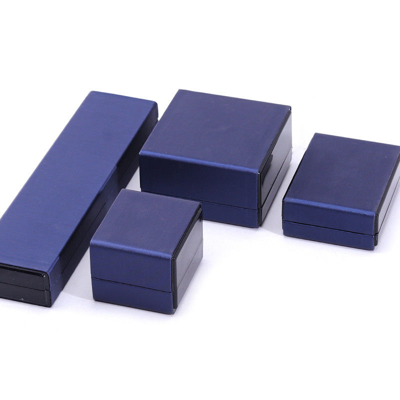 Customer's Logo LED Light Jewelry Box for Bracelet Necklace and Ring in Blue Leather