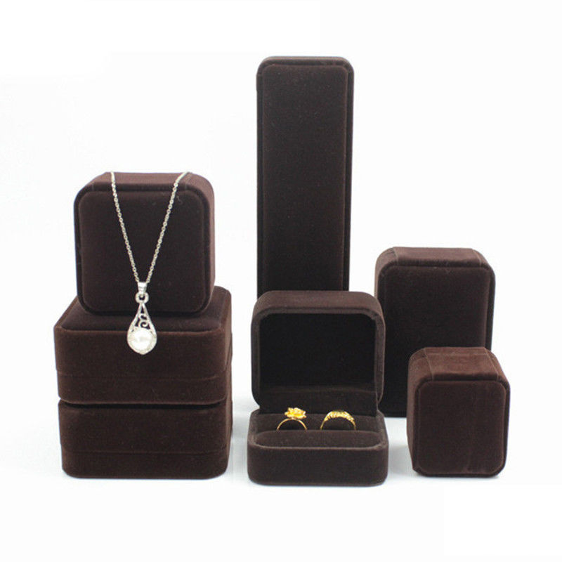 Customized Size brown Velvet Jewelry Box for Necklace Stud Earrings Bracelet Packaging