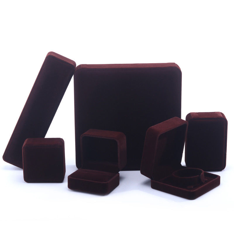 Customized Size brown Velvet Jewelry Box for Necklace Stud Earrings Bracelet Packaging