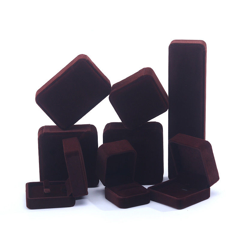 Customized Size brown Velvet Jewelry Box for Necklace Stud Earrings Bracelet Packaging