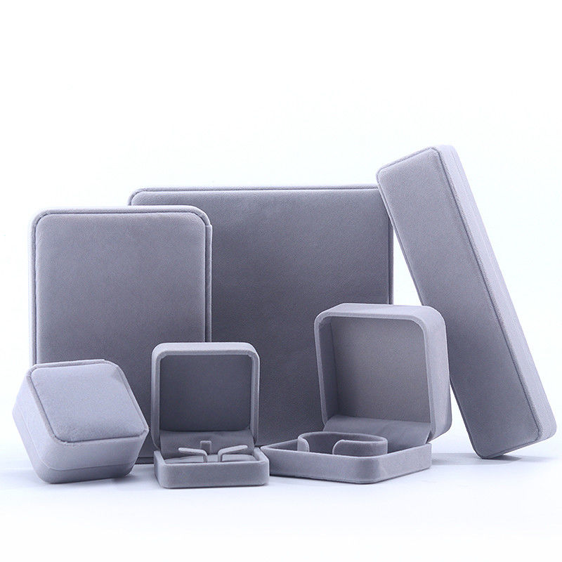 Customized Size Gray Velvet Jewelry Box for Necklace ring Earrings Bracelet Packaging