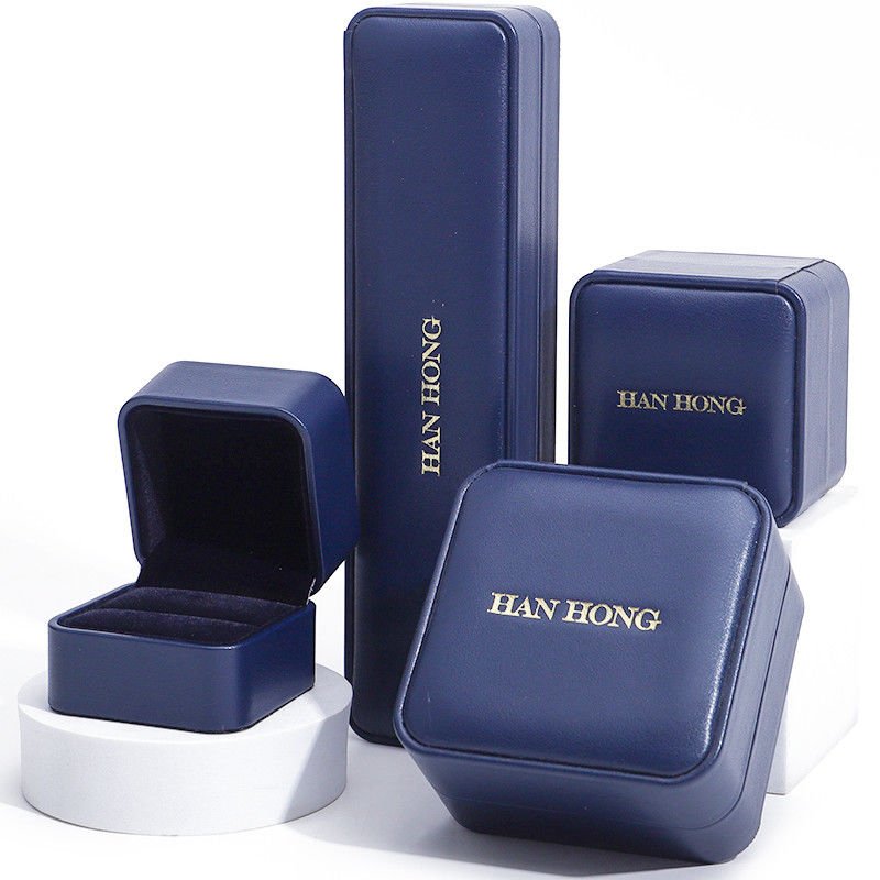 Dark Blue Round Corner PU Leather Jewelry Set Box Upscale Jewelry Packaging Box OEM