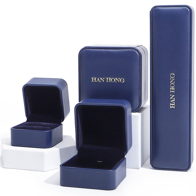 Dark Blue Round Corner PU Leather Jewelry Set Box Upscale Jewelry Packaging Box OEM