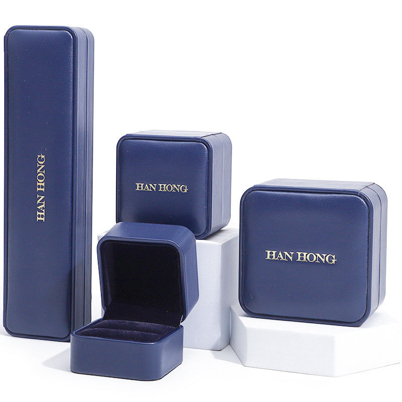 Dark Blue Round Corner PU Leather Jewelry Set Box Upscale Jewelry Packaging Box OEM