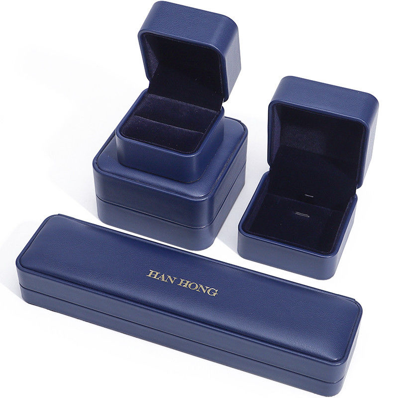 Dark Blue Round Corner PU Leather Jewelry Set Box Upscale Jewelry Packaging Box OEM
