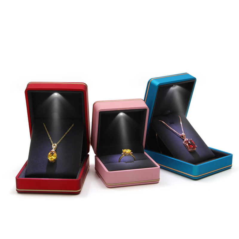 Customer's Logo Silk Screen Printing Jewelry Storage Box with Light in Peacock Blue