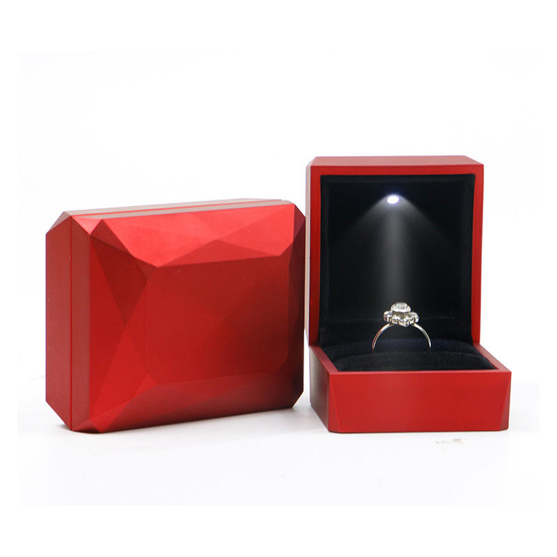 Custom Logo Velvet Lined Plastic Jewelry Storage Box with LED Light and Velvet Lining