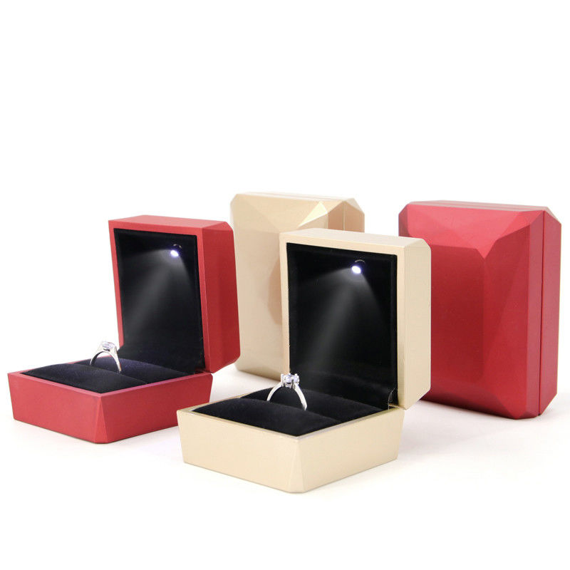 Custom Logo Velvet Lined Plastic Jewelry Storage Box with LED Light and Velvet Lining