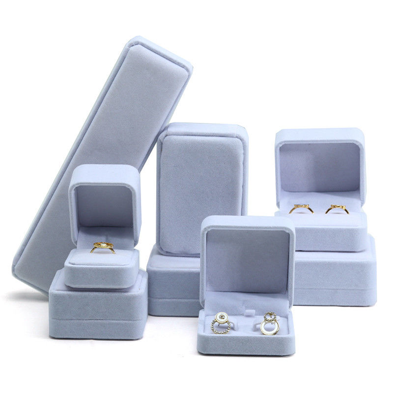 customizable Hign quality handmade gray velvet jewelry box for jewelry set pacakging