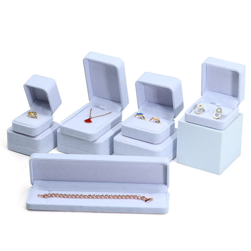 customizable Hign quality handmade gray velvet jewelry box for jewelry set pacakging