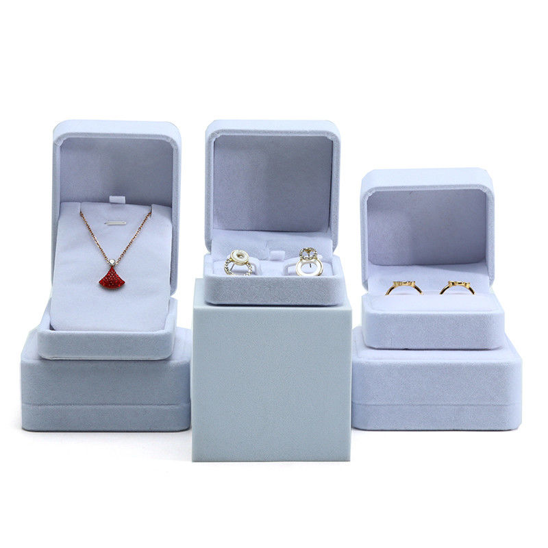 customizable Hign quality handmade gray velvet jewelry box for jewelry set pacakging