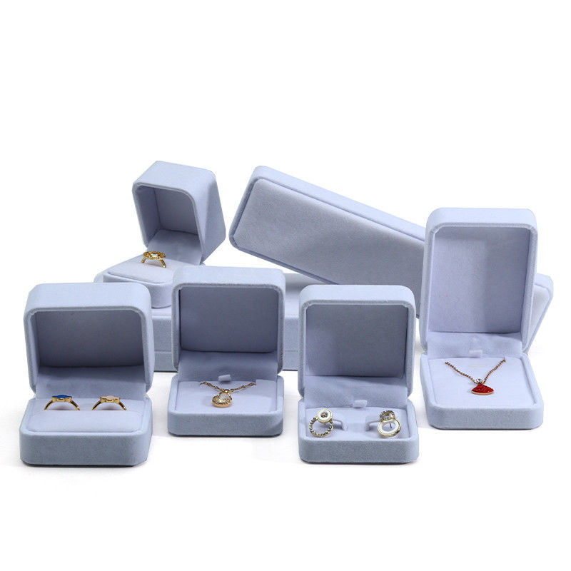 customizable Hign quality handmade gray velvet jewelry box for jewelry set pacakging