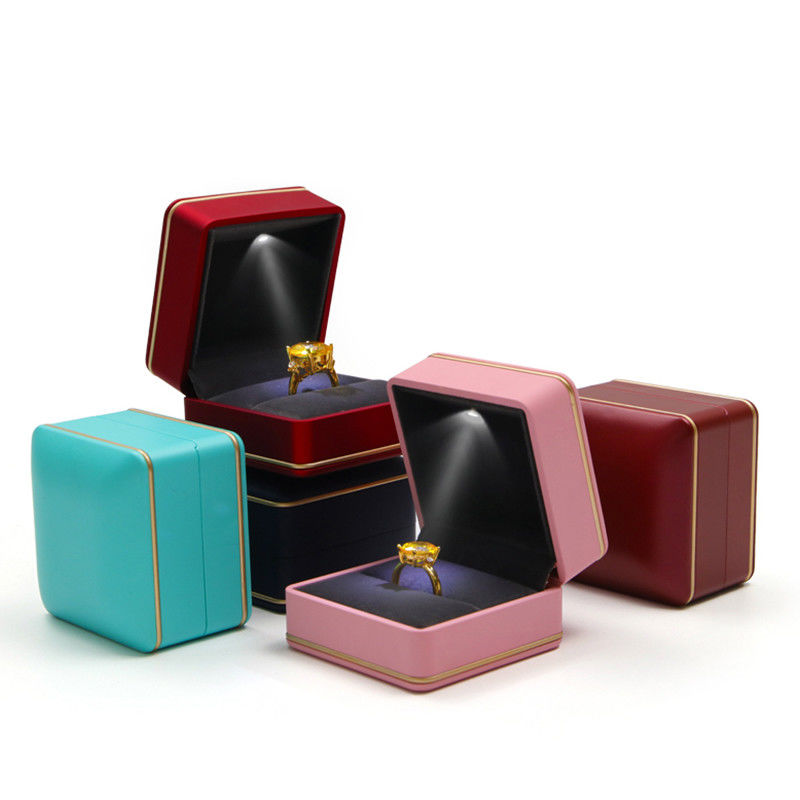 Custom Logo Silk Screen Printing Jewelry Storage Box with Light Hanhong Cyan Ring Box