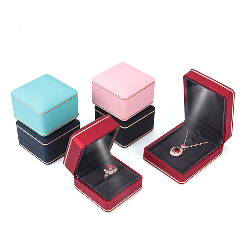 Custom Logo Silk Screen Printing Jewelry Storage Box with Light Hanhong Cyan Ring Box