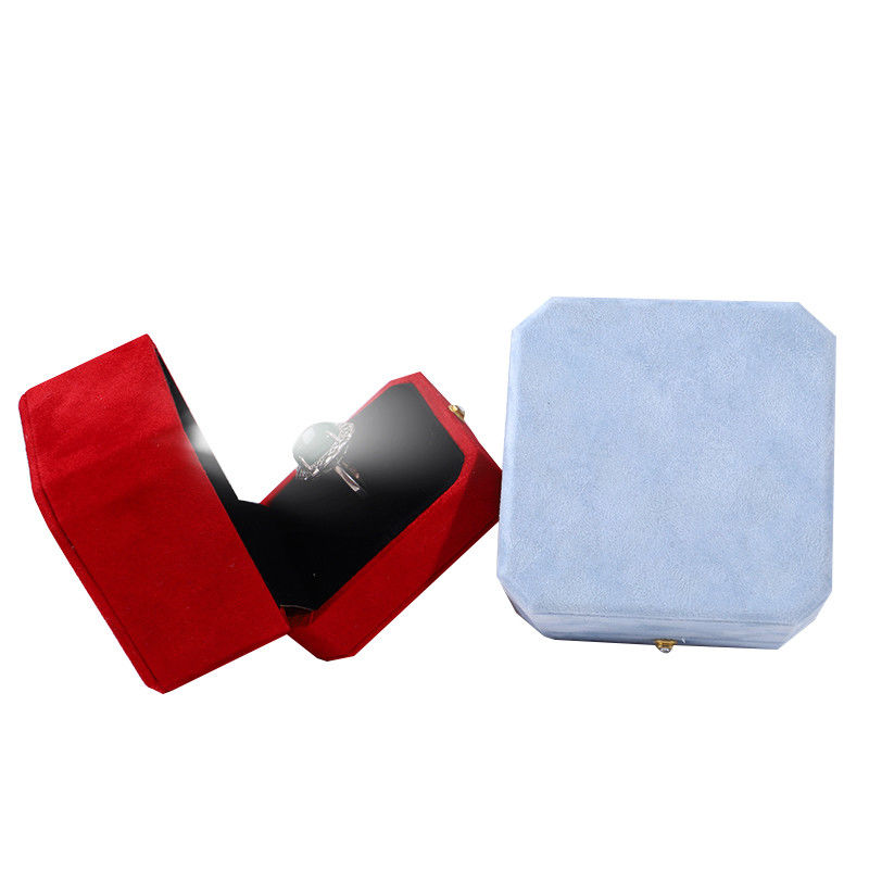 Customer's Logo Blue Octagonal Flannel Gold Buckle Jewelry Box for LED Jewelry Ring Box